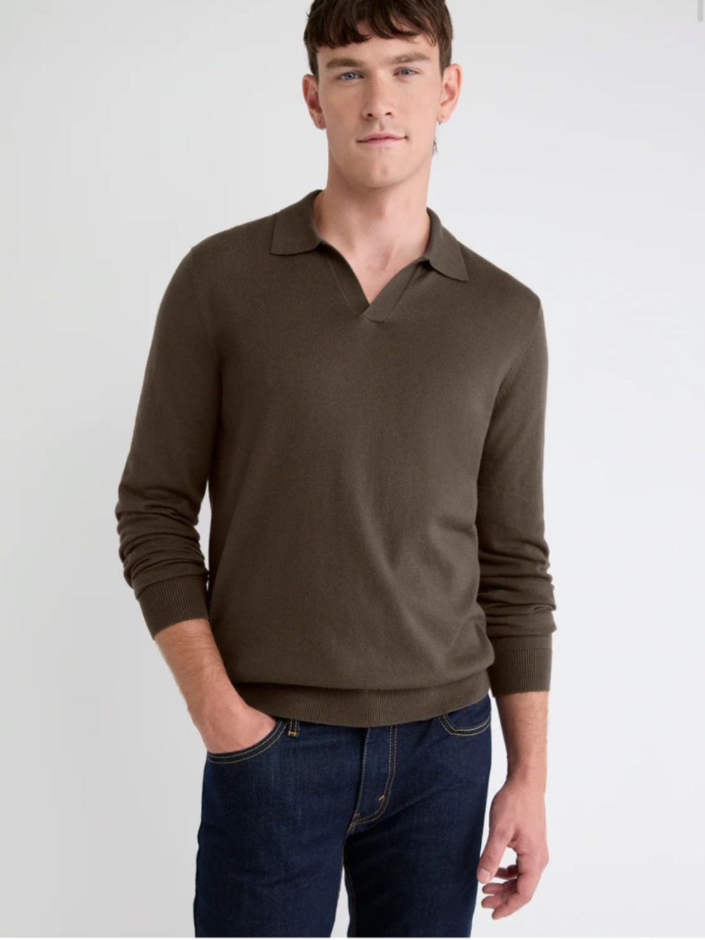 RW&CO. Men's V-Neck Polo Sweater in Olive Green